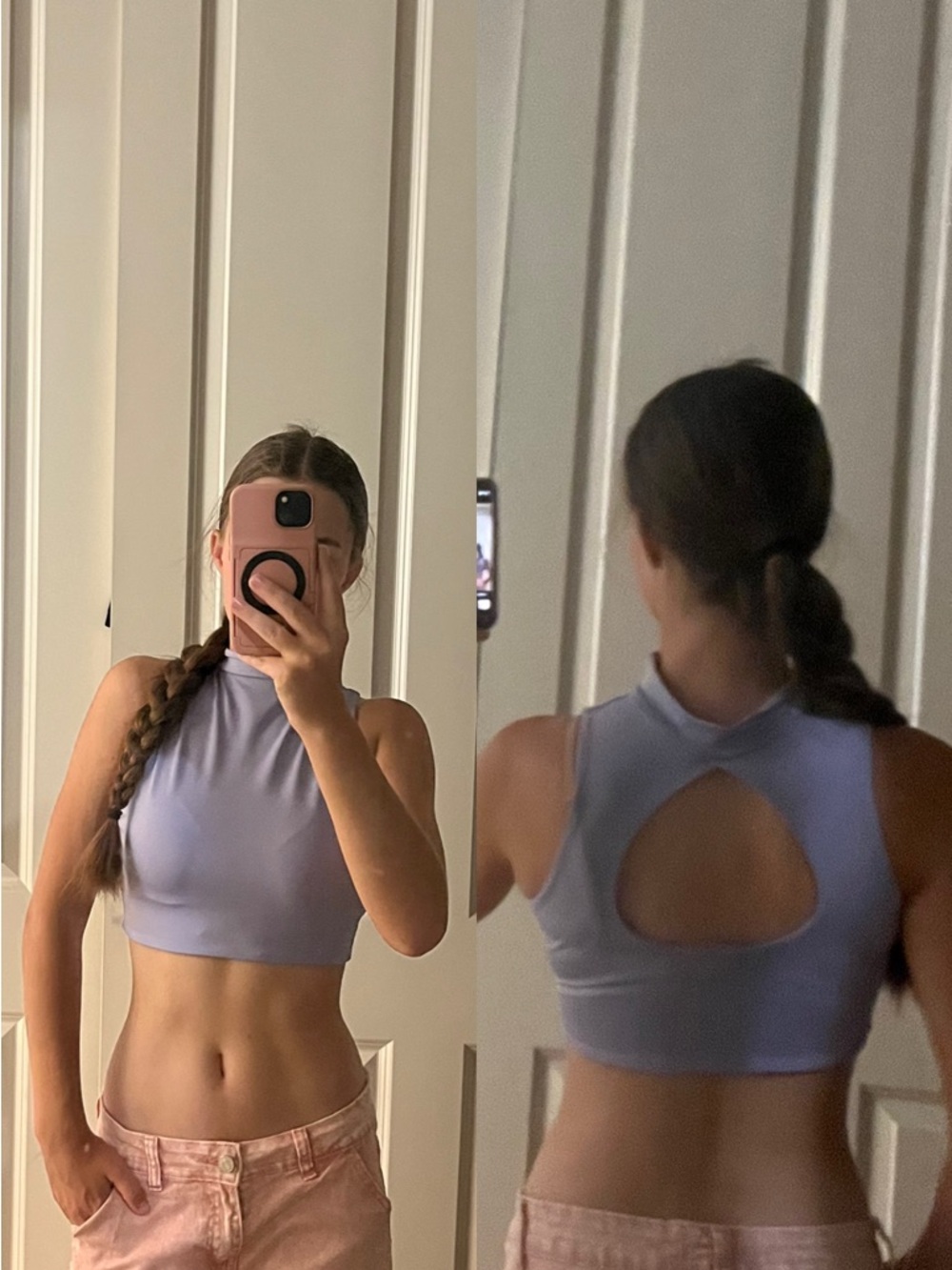 2 pack- Lilac and pink High-Neck Crop Top with Open Back